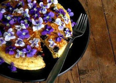 violets on food